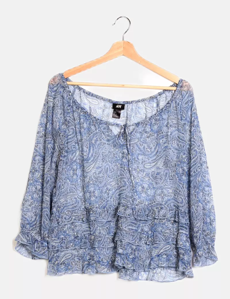 H&M Blusa azul estampada