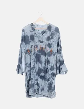 HHG Blusa larga gris estampado tie dye