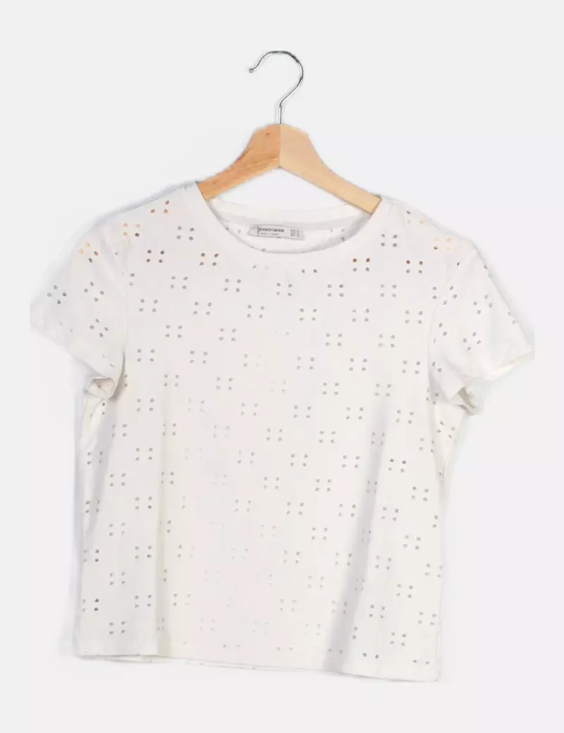 Stradivarius Blusa blanca troquelada casual