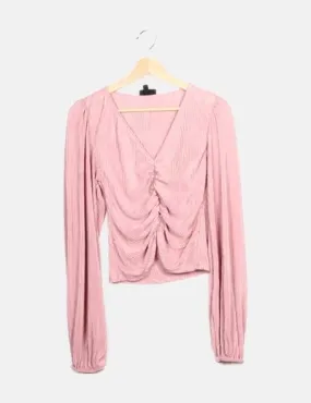 Topshop Blusa rosa drapeada texturizada