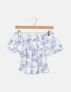 Zara Blusa blanca estampada escote barco