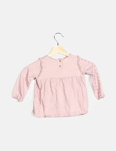 Zara Blusa rosa combinada bordado suizo