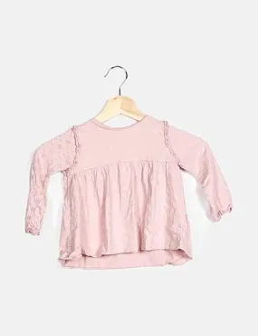 Zara Blusa rosa combinada bordado suizo